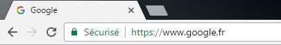 présence d'un cadenas avec le mot sécurisé ainsi que https en vert dans la barre d'adresse lorsqu'on est sur google.fr
