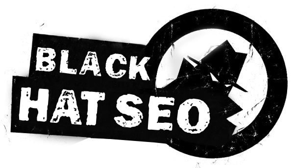 Logo noir avec écrit black hat SEO